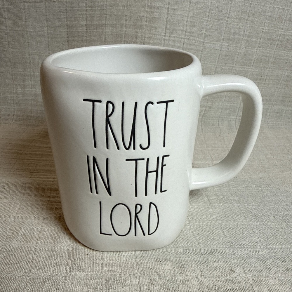 Rae Dunn Trust In The Lord Coffee Mug White Ceramic Artisan Collection Magenta